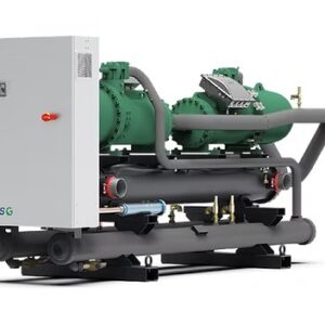 Water cooled chillers and heat pumps Nominal cooling capacity 351 – 1499 kW. Nominal heating capacity 399 – 1721 kW. The AQUARIUS G water-cooled screw chillers are the finest solution for commercial and industrial applications that require dependability and performance. They are intended to suit market demands in terms of adaptability and energy efficiency. Stepless cooling capacity regulation, electronic expansion valves, and high efficiency heat exchangers with integrated heat recovery systems all help to achieve great performance at both full and partial loads. High-quality materials, excellent technical solutions, and low operating costs make AQUARIUS G the ideal choice for large industrial and commercial systems.