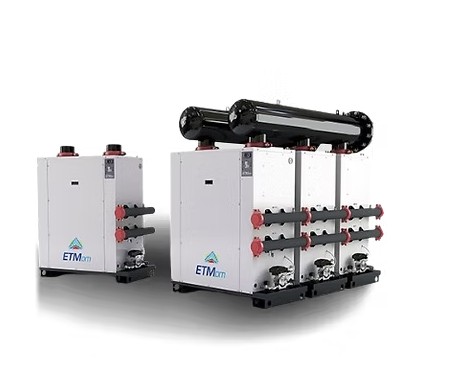 Compressed air treatment modules Flow rates 30 – 540 m³/min ETM DM is MTA's modular air treatment modules for big capacity systems. The ETM DM are compressed air treatment modular devices that can communicate with one another using MASTER/SLAVE logic. Each unit includes a high-efficiency compact aluminium exchanger, a separation system, and a condensate drain. In the MASTER configuration, the ETM DM modules feature an electronic control unit to assure proper operation.