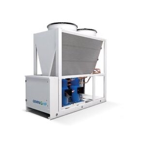 Air cooled chillers Air source heat pumps featuring hermetic scroll compressors. Nominal cooling capacity 49,8 – 116 kW Nominal heating capacity 54,6 – 130 kW GEMINI G HP is our latest heat pump family, developed to always satisfy the needs of air conditioning applications by combining high efficiency, many customization options, and simple installation. GEMINI G HP's modularity allows for maximum configuration flexibility, even when capacity extension is necessary, reducing the risk of plant downtime.