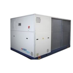 Air cooled reversible heat pumps Nominal heating capacity 166 - 356 kW. The reversible heat pumps of the HARIES TECH series, with environmentally friendly R410A refrigerant, represent the best solution for centralised hydronic air conditioning for medium areas (such as hospitals, offices, shopping centres, etc.) and offer energy savings in all operating conditions. The technical solutions adopted contribute practically to the reduction of operating costs of the system and to protection of the environment. These include: scroll compressors offering high seasonal energy efficiency, high efficiency plate heat exchangers, for operation in more favourable energy efficiency conditions; refrigeration circuits with separate aeraulic sections to progressively stop fans according to the instant thermal load; partial heat recovery for sustainable use of electricity. In comparison to older systems, the improved defrosting logics offer maximum environmental comfort and great service efficiency.