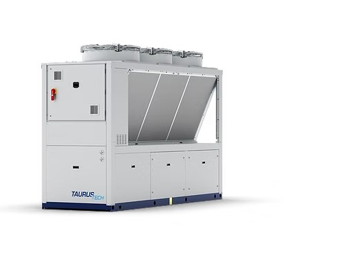 Air cooled chillers Nominal cooling capacity 74 ÷ 148 kW. The TAURUS TECH series chillers with R410A refrigerant are the finest solution for centralised hydronic air conditioning in medium-sized regions where reliability and energy efficiency are critical. The high efficiency scroll compressors, massive heat exchangers, and technical solutions used provide optimal performance in all operating situations. The parametric microprocessor control, which is accessible via a user-friendly interface, enables for simple modification of the unit's operating settings. The large range of options and configurations allows you to meet the majority of installation requirements while also making system startup and management easier.